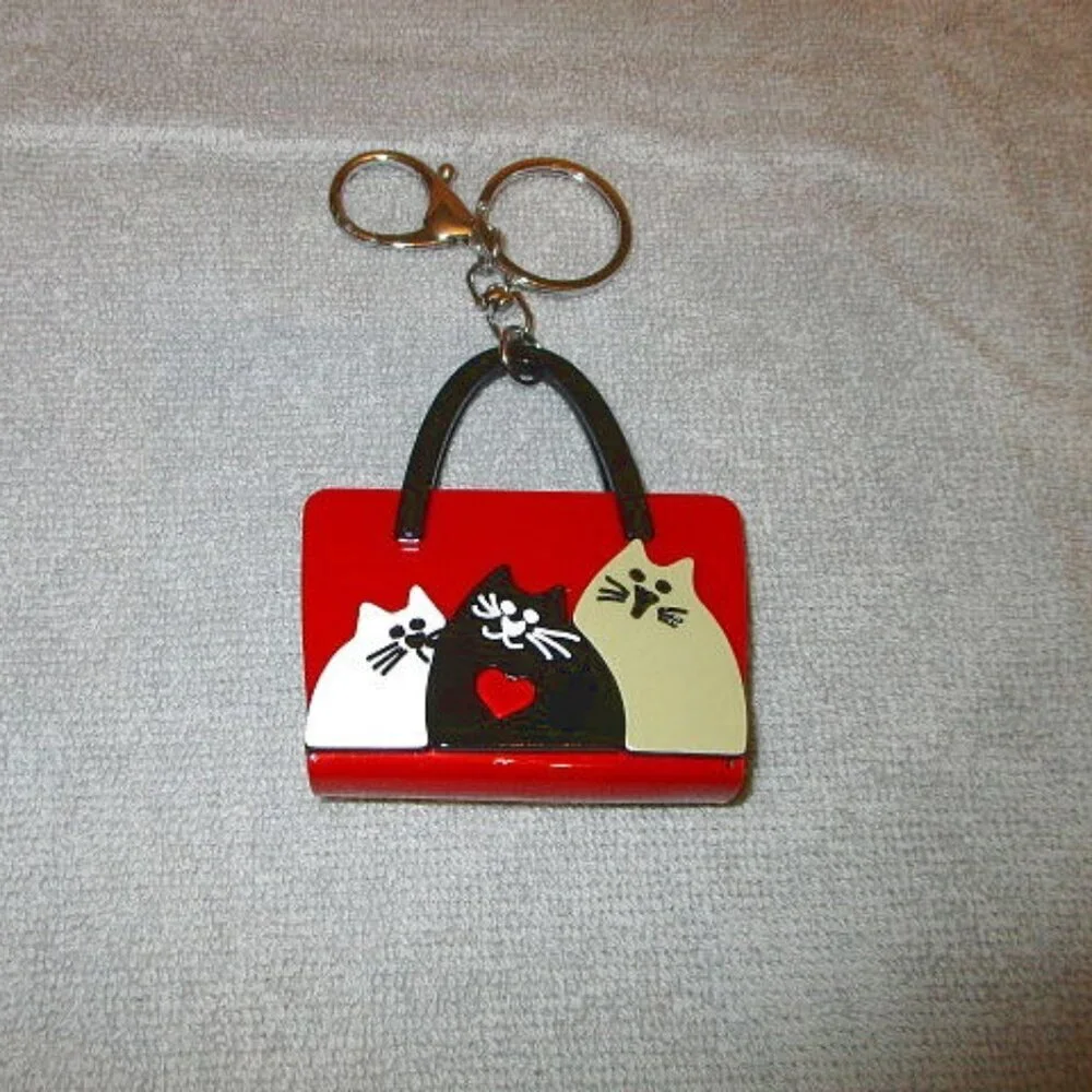 New Cat Lady Handbag Charm Key Ring Fob Bag Clip Kitten Love Roly Poly Chubbie